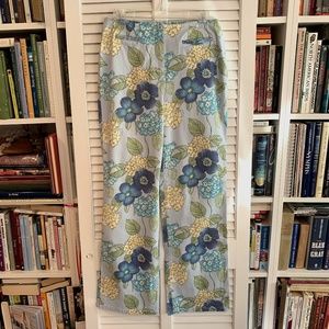 Talbots Pale Blue Stretch Pants with Blue/Yellow Flower Print Size 8
